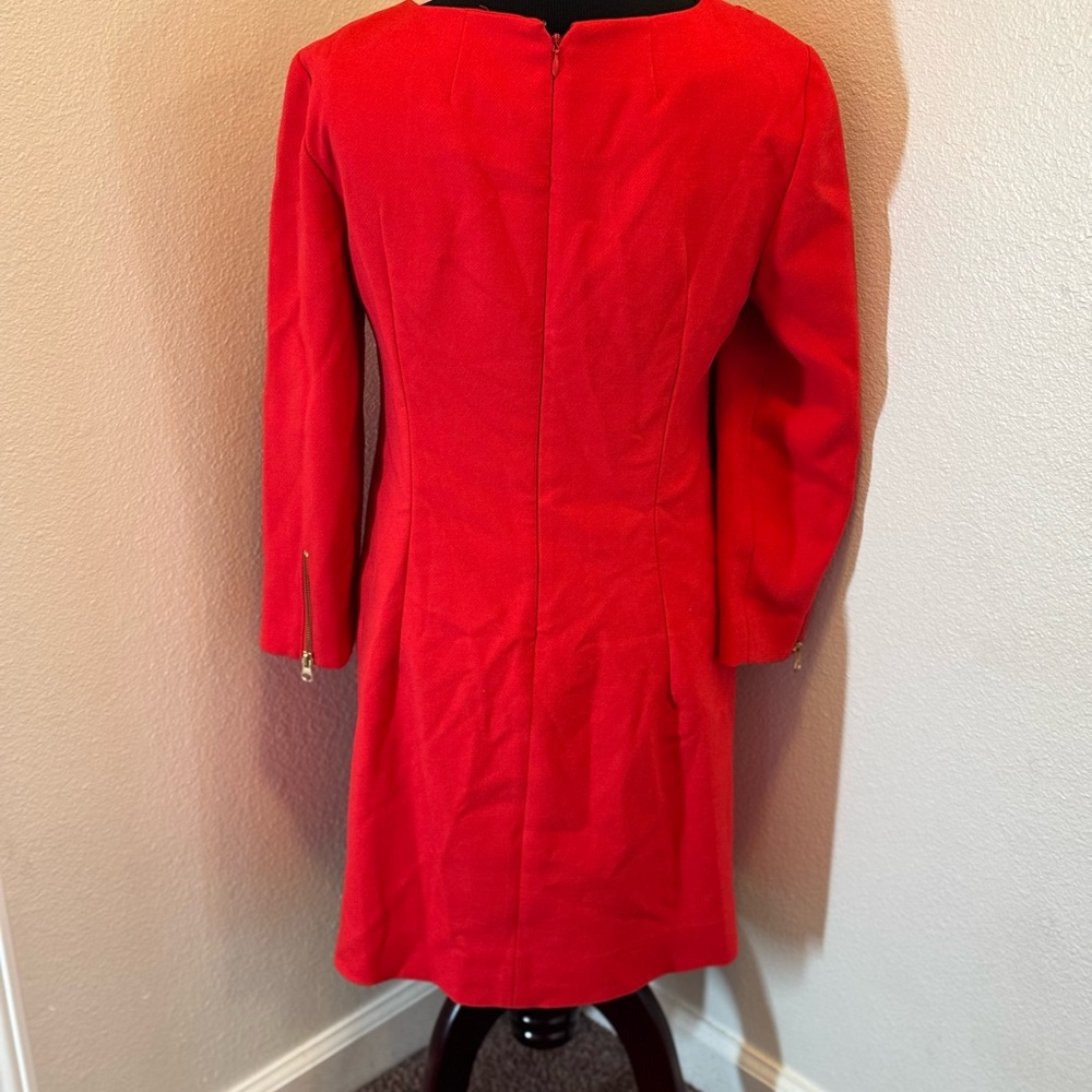 2 FOR $25 J CREW Double Zip Shift Dress Red Gold Zipper 3/4 Sleeve Sheath 6 $138 - Picture 4 of 9